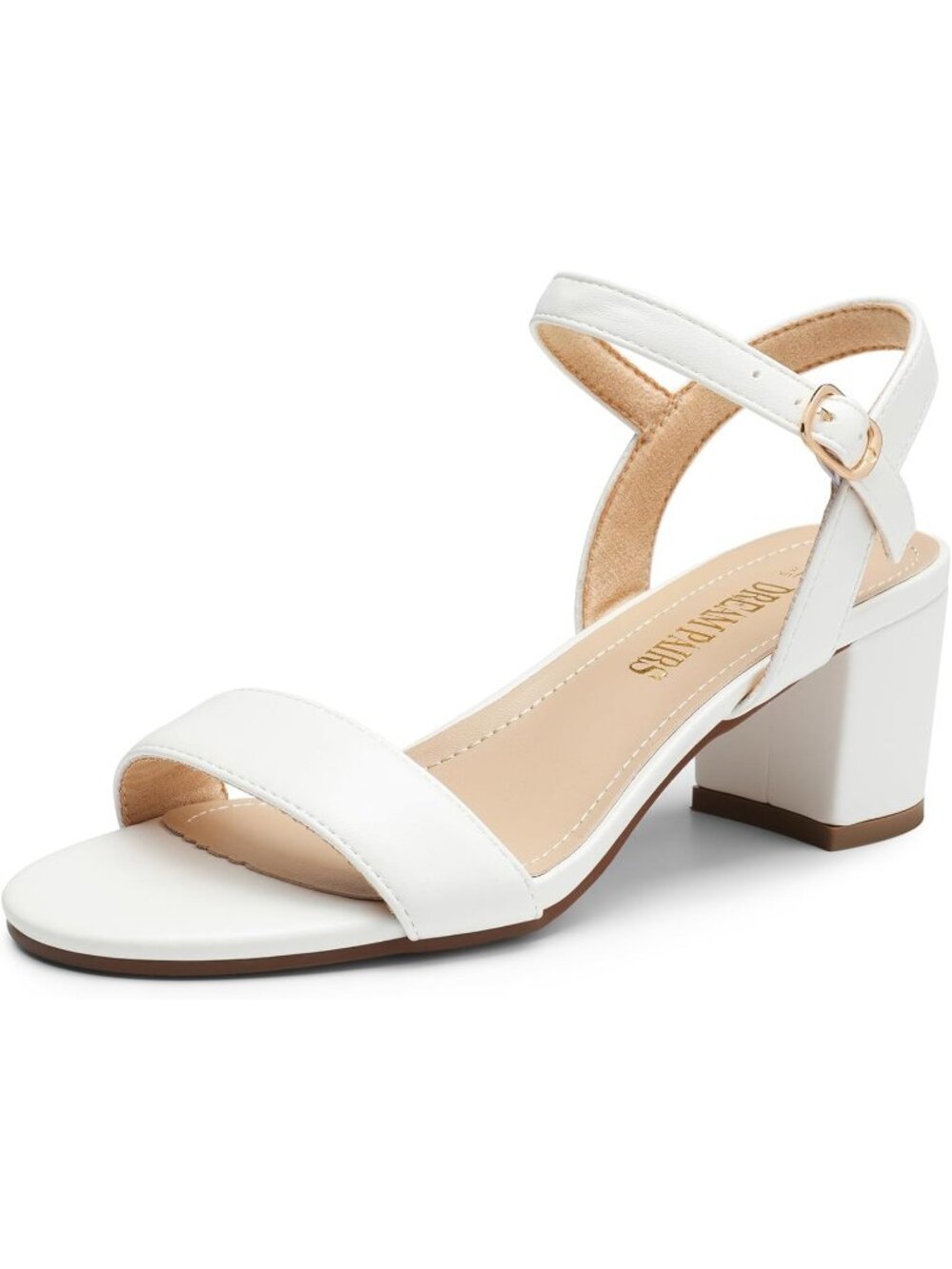 Women's Low Heels White Block Chunky Open Toe Ankle Strap with Arch Support